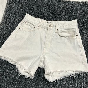 Agolde Parker Long White Distressed Shorts